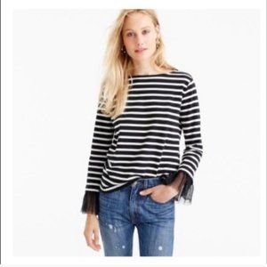 J. Crew Black and White Striped Flocked Tulle Cuff Long sleeve Shirt Top size XS